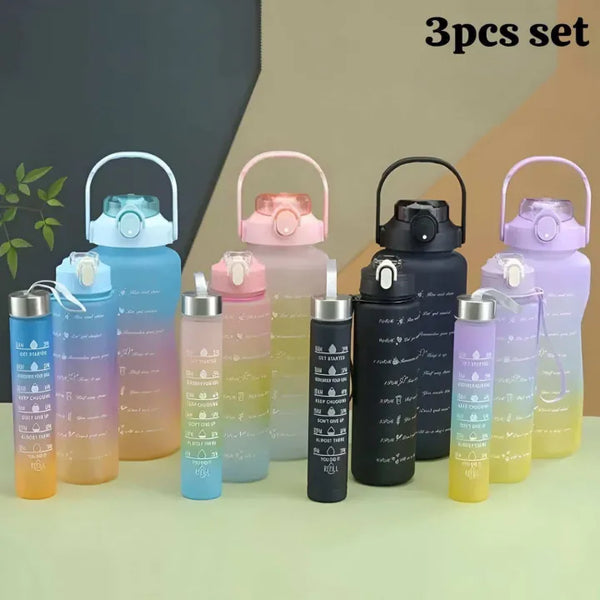 3 PCS Water Bottles With Straw, 2000ml 900ml 300ml Motivational With Time Maker
