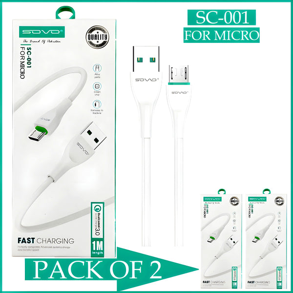 SOVO SC-001 Pack Of 2 Fast Charging Micro And Type-C Cables