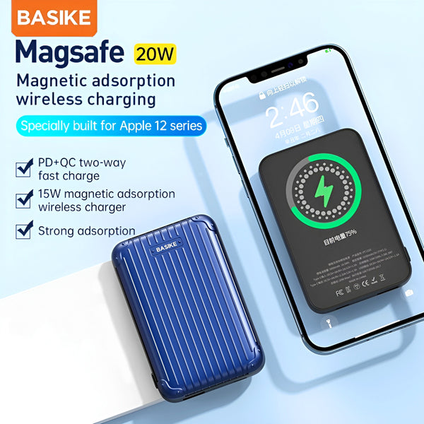 BASIKE 5000mAh 20W MagSafe Wireless Power Bank with 15W Fast Wireless Charging