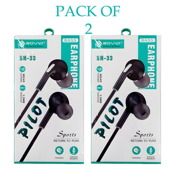 Pack Of 2 SOVO SH-33 Pilot High Fidelity Stereo Music Handsfree