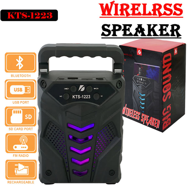 KTS-1223 Mini Portable 4-Inch Wireless Bluetooth Speaker with High Quality Stereo Bass and LED Disco Lights