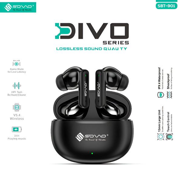 SOVO SBT-901 DIVO Series – Wireless Earbuds with Bluetooth 5.4, Noise Cancelling, 24H Playtime,